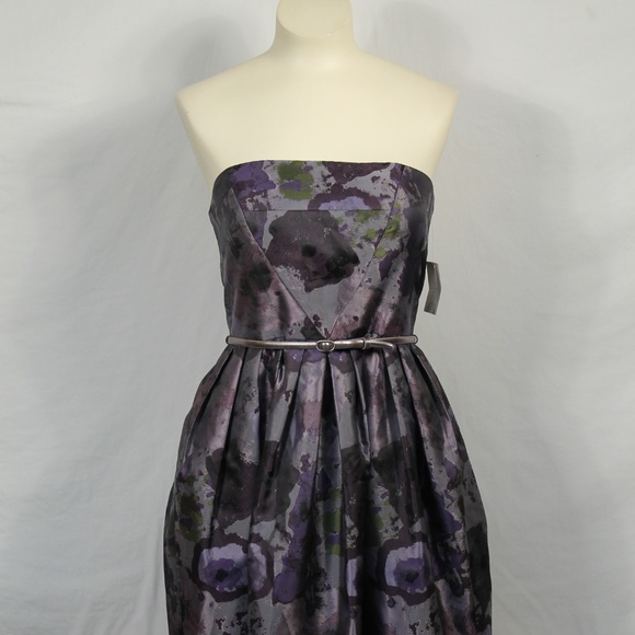 Donna Morgan Purple Belted Strapless Dress 6 New - Picture 2 of 8